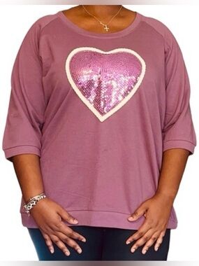 ANGEL RIBBONS SEQUN HEART SWEATSHIRT - PLUM SIZE 20 (NEW WITH TAGS) A19